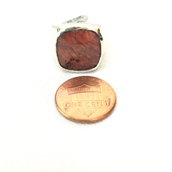 Rhodochrosite Signet Ring Cushion Pink 925 Silver Square Semi Precious Sz 8.25 - Picture 15 of 16